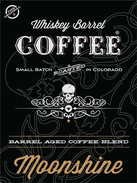 Moonshine Barrel Aged Coffee Label.